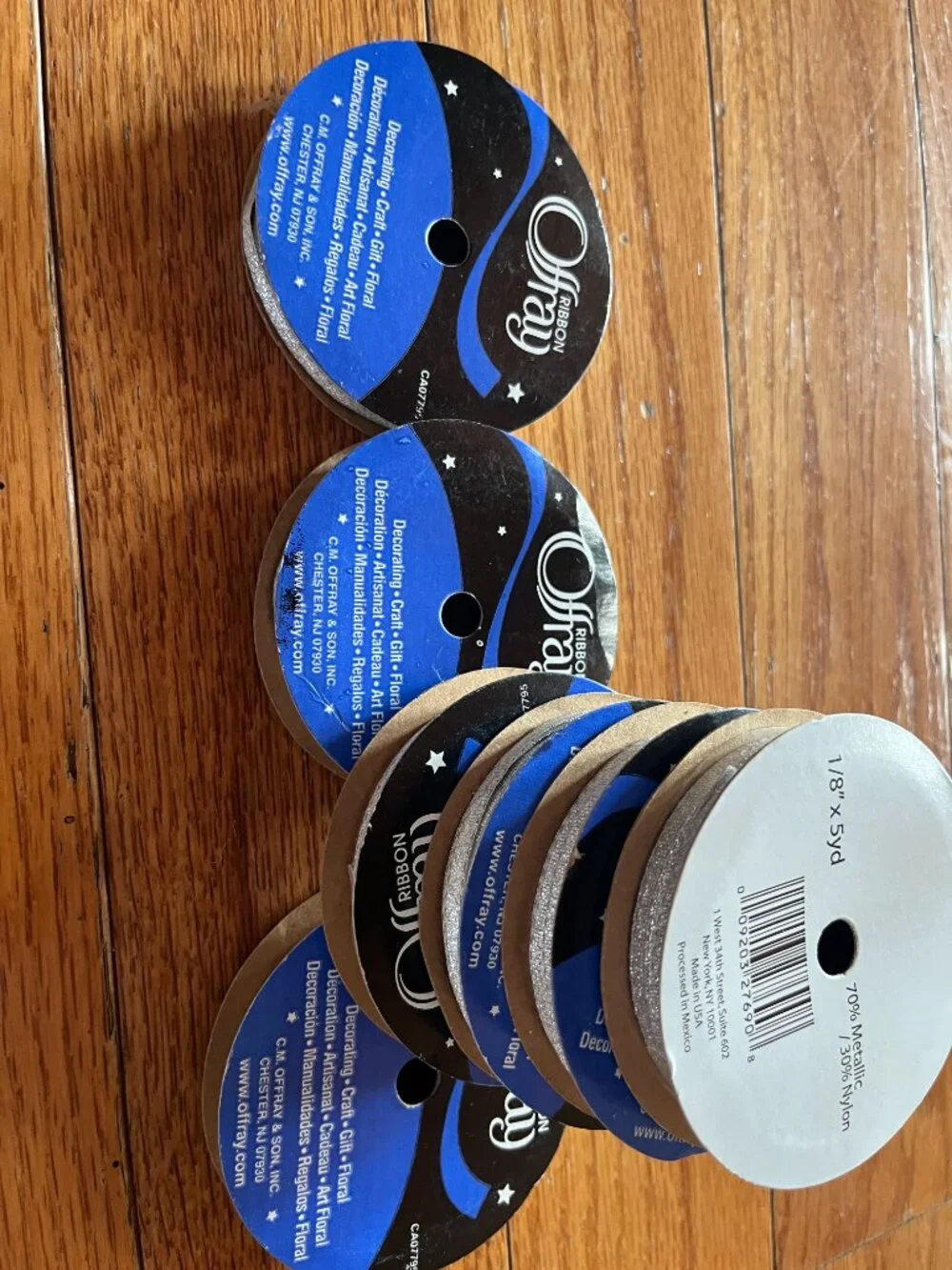 7 Metalic Silver Ribbon on Spools   (5yds each)